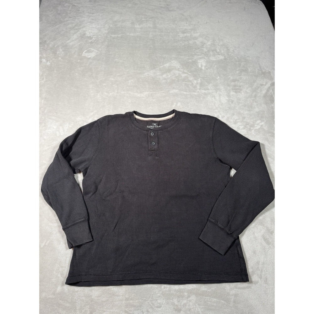 Vintage Y2K Faded Glory Gray Thermal Knit Henley Skater Texture Shirt Size Large